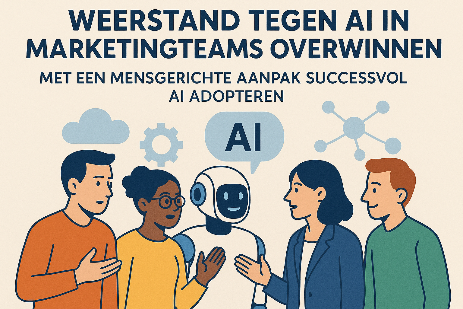 Marketingteam dat samenwerkt met AI-tools voor succesvolle implementatie