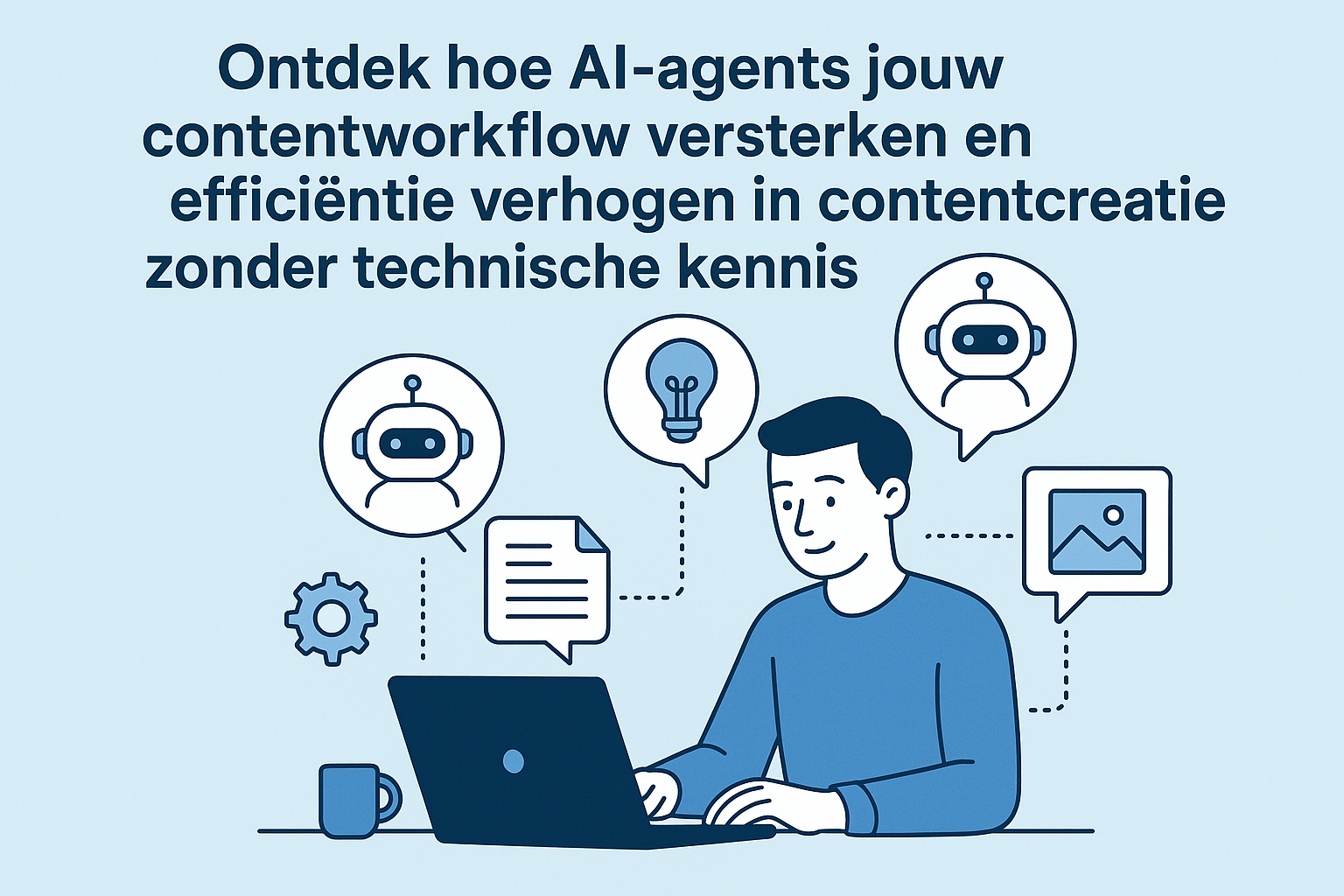 Illustratie van AI-agents die content creëren en de contentworkflow ondersteunen