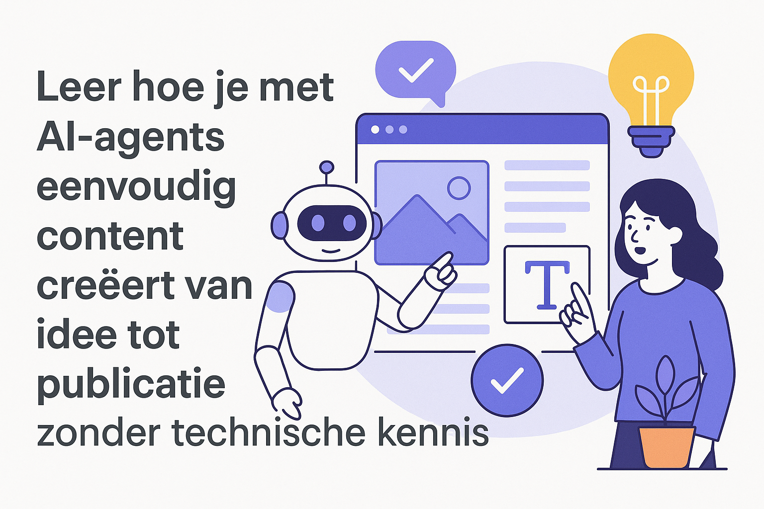 Illustratie van contentcreatieproces met AI-agents van idee tot publicatie